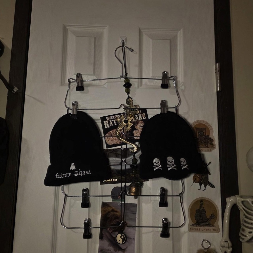 Forever 21 Black Knit Beanie Pair with Skull Embroidery